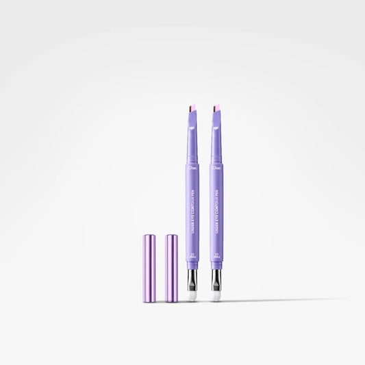 Two lavender lip gloss pens with dual applicator tips and a matching lavender cap, displayed on a clean white background.