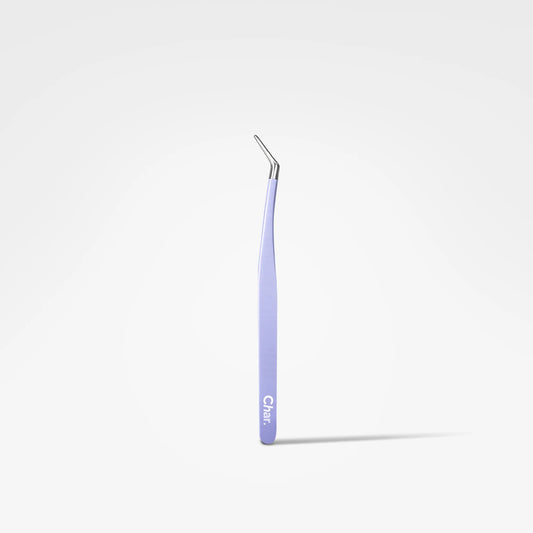 A single pair of fine tweezers with a pastel lavender-blue handle and a silver metal tip, standing upright on a clean white background. The brand name 'Chiar' is printed vertically in white on the handle.