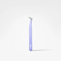 A single pair of angled precision tweezers with a light lavender-purple handle and silver metal tips, standing vertically on a clean white background. The brand name 'CHAR' is printed in white on the handle.