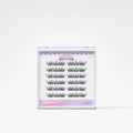 A package of false eyelashes on a white background. The clear plastic case contains ten pairs of black false eyelashes arranged in two columns of five.