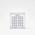 A package of false eyelashes on a white background. The lashes are arranged in rows inside a clear plastic case with a pastel blue and purple label.