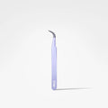 A single curved precision tweezler with a light lavender handle and a dark metallic tip, standing upright on a clean white background. The brand name 'Char' is printed vertically near the bottom of the handle.