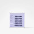 A clear plastic case containing false eyelash clusters on a light lavender insert card, photographed against a clean white background.