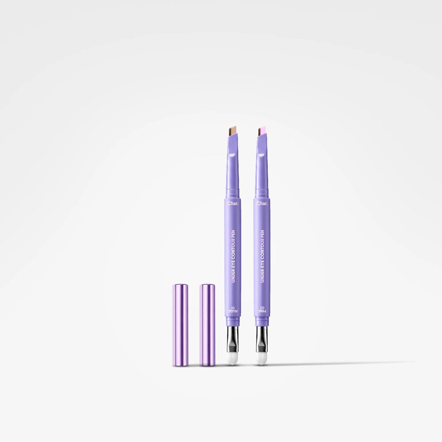 Two lavender lip gloss pens with dual applicator tips and a matching lavender cap, displayed on a clean white background.