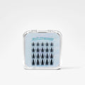 A small clear plastic case containing black lash macrons false eyelash clusters, shown on a clean white background. The front of the case has a light blue insert with the text 'Lash Macrons' in blue.