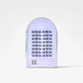 A package of false eyelashes in a clear plastic arch-shaped case with a light lavender label. The label reads 'Fluffer Fans' and 'Char.